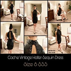 Cache Vintage Sequin Halter Dress